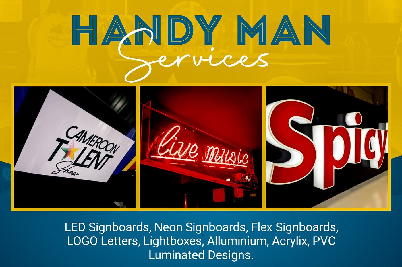 Handyman Do it - Signage & SignBoards Services | Handyman Do It Services - Handymandoit Cameroon - Handyman Do It Services Cameroon | Signage Services Cameroon, Signboard Services Cameroon, Custom Business Signs Cameroon, LED Signboards Cameroon, Acrylic Signs Cameroon, Shop Signs Cameroon, Office Signage Cameroon.